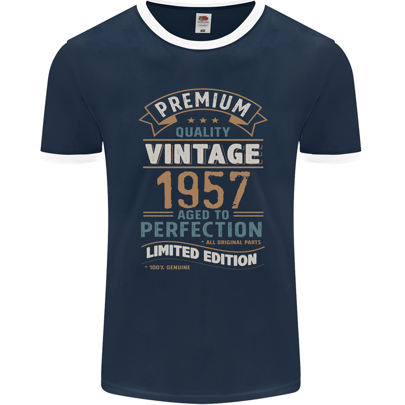 Premium Vintage 66th Birthday 1957 Mens Ringer T-Shirt FotL Navy Blue/White