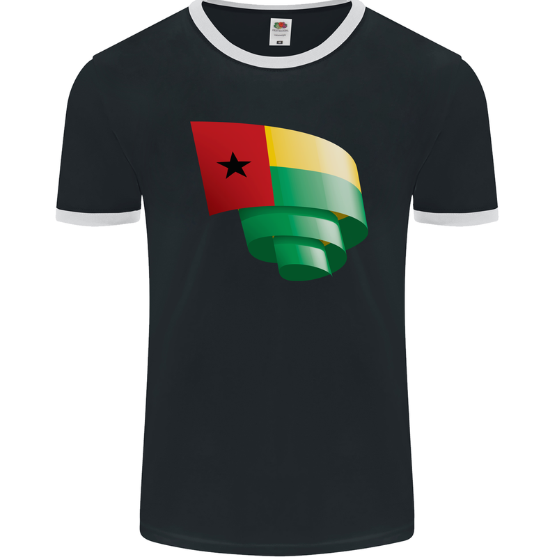 Curled Guinea-Bissau Flag Day Football Mens Ringer T-Shirt FotL Black/White