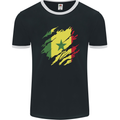 Torn Senegal Flag Senegalese Day Football Mens Ringer T-Shirt FotL Black/White