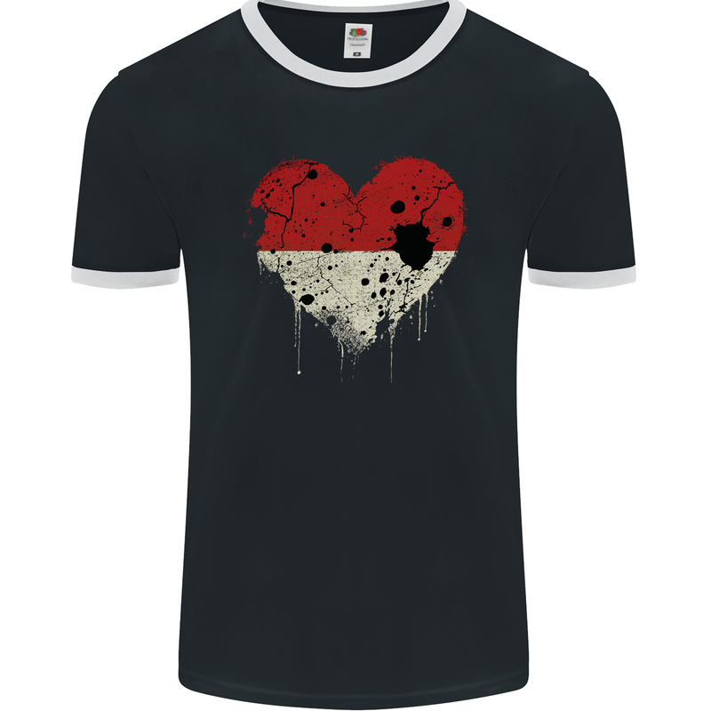 Love Indonesia Flag Indonesian Day Football Mens Ringer T-Shirt FotL Black/White