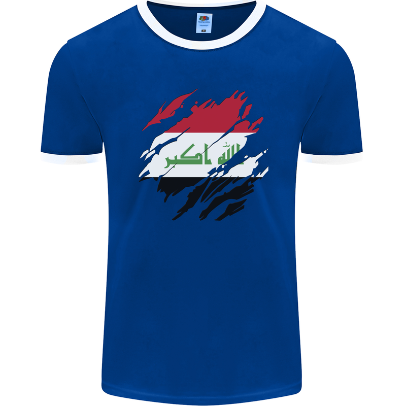 Torn Iraq Flag Iraqi Day Football Mens Ringer T-Shirt FotL Royal Blue/White