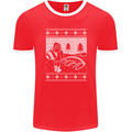 Naughty Santa Peeing in the Snow Christmas Mens Ringer T-Shirt FotL Red/White