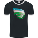 Curled Uzbekistan Flag Ukbek Day Football Mens Ringer T-Shirt FotL Black/White