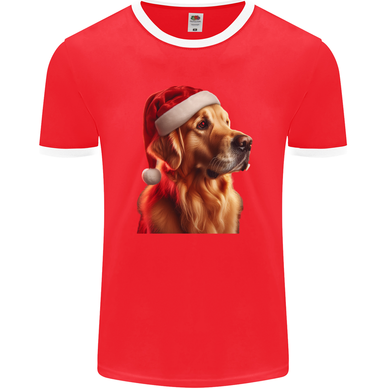 Christmas Golden Retriever Dog Xmas Mens Ringer T-Shirt FotL Red/White