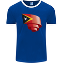 Curled East Timor Flag Day Football Mens Ringer T-Shirt FotL Royal Blue/White