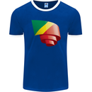 Curled Republic of the Congo Flag Day Football Mens Ringer T-Shirt FotL Royal Blue/White