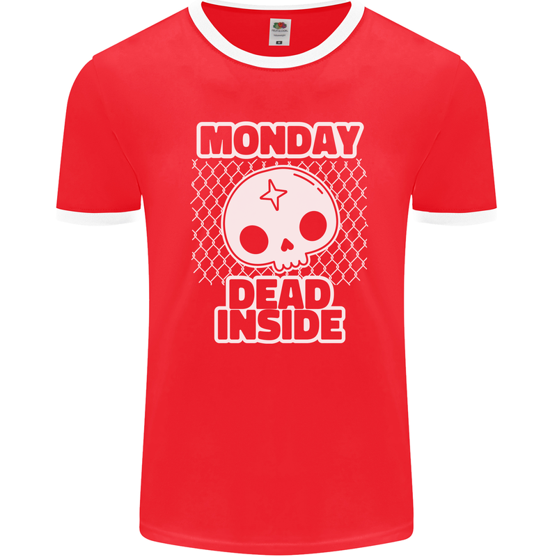 Monday Dead Inside Work Skull Mens Ringer T-Shirt FotL Red/White