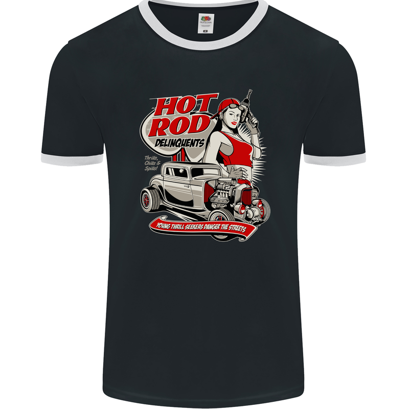 Hot Rod Delinquents Thrills Chills & Spills Mens Ringer T-Shirt FotL Black/White