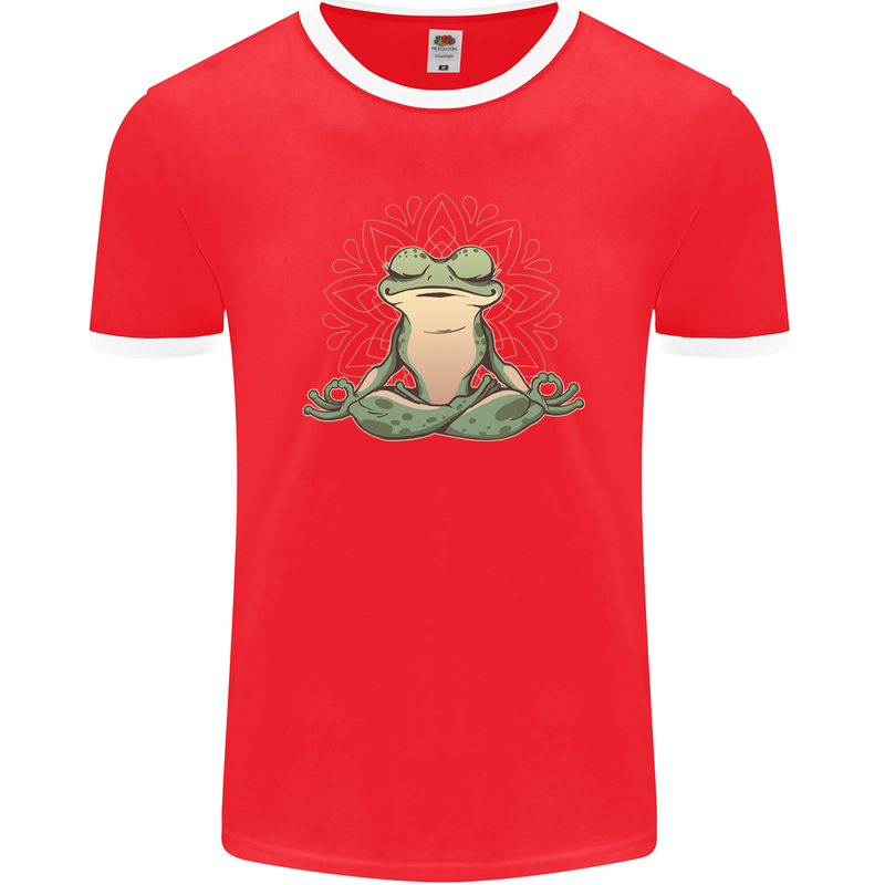 Yoga Frog Meditation Mens Ringer T-Shirt FotL Red/White