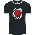 Torn Japan Flag Japanese Day Football Mens Ringer T-Shirt FotL Black/White