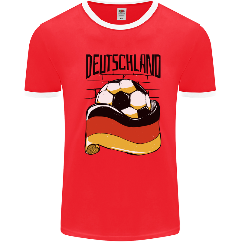 Deutschland Football Germany German Soccer Mens Ringer T-Shirt Red/White