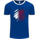 Torn Qatar Flag Qatari Day Football Mens Ringer T-Shirt FotL Royal Blue/White