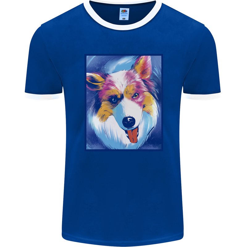 Abstract Australian Shepherd Dog Mens Ringer T-Shirt FotL Royal Blue/White