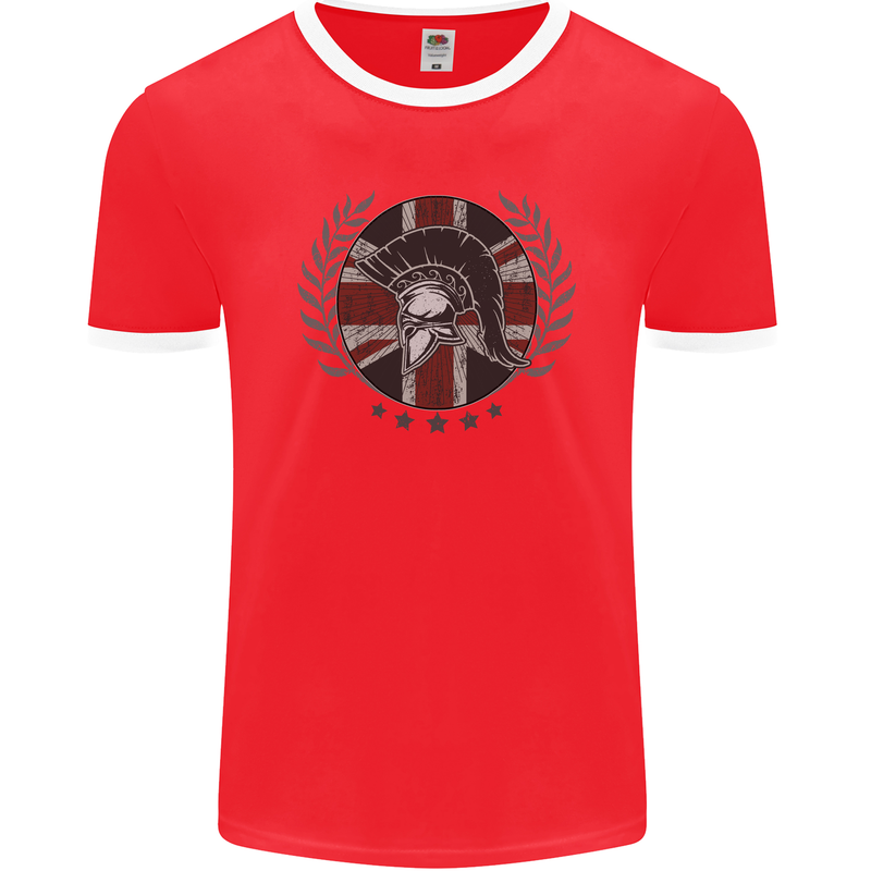 Union Jack Bodybuilding Gym Training Spartan Mens Ringer T-Shirt FotL Red/White