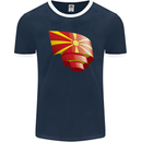 Curled Macedonia Flag Macedonian Day Football Mens Ringer T-Shirt FotL Navy Blue/White