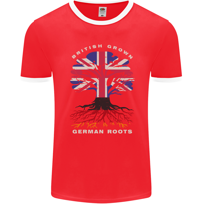 British Grown German Roots Germany Flag Mens Ringer T-Shirt FotL Red/White