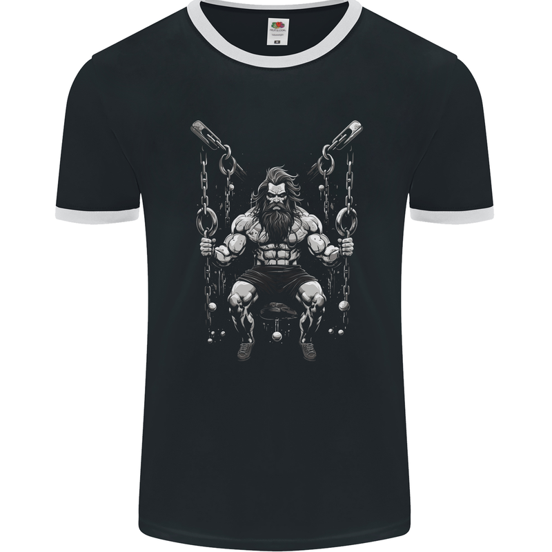 Fantasy Strong Man Gym Training Top Bodybuilder Mens Ringer T-Shirt FotL Black/White