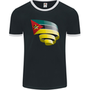 Curled Mozambique Flag Mozambican Day Football Mens Ringer T-Shirt FotL Black/White