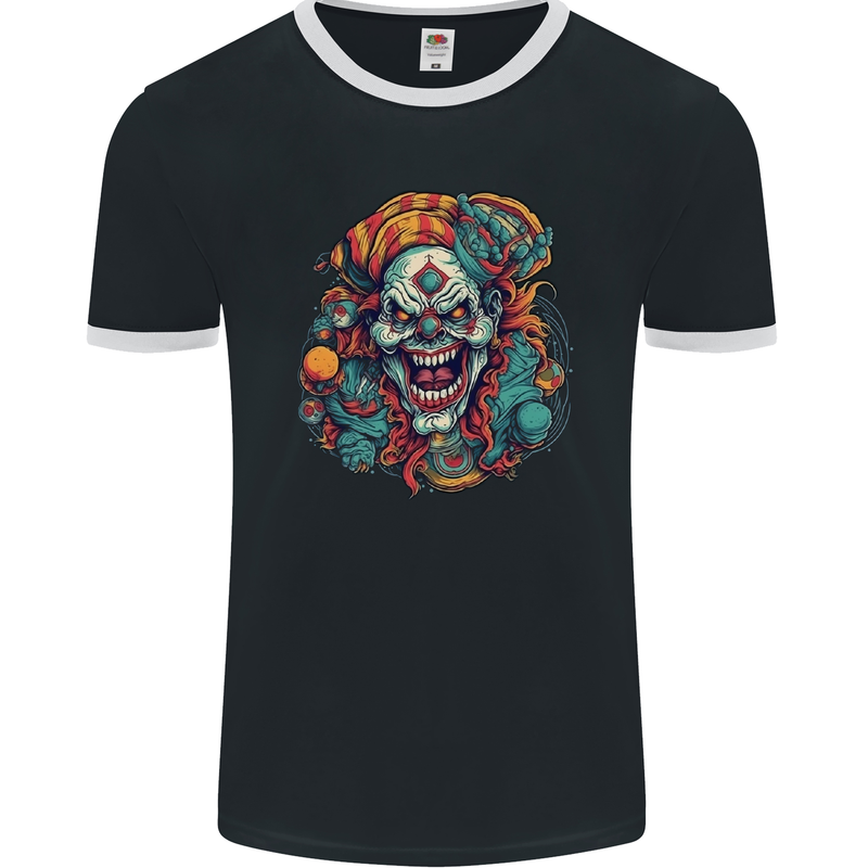 Horror Clown Halloween Satan Evil Skull Demon Mens Ringer T-Shirt FotL Black/White