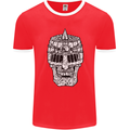Skull Helmet Medieval  Fantasy Knight Mens Ringer T-Shirt FotL Red/White