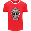 Skull Helmet Medieval  Fantasy Knight Mens Ringer T-Shirt FotL Red/White