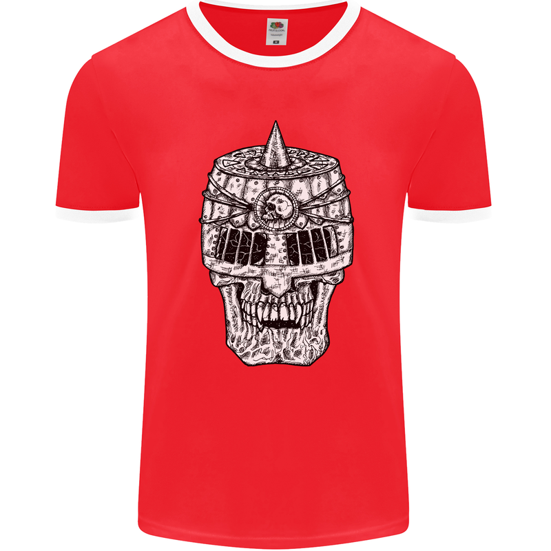 Skull Helmet Medieval  Fantasy Knight Mens Ringer T-Shirt FotL Red/White