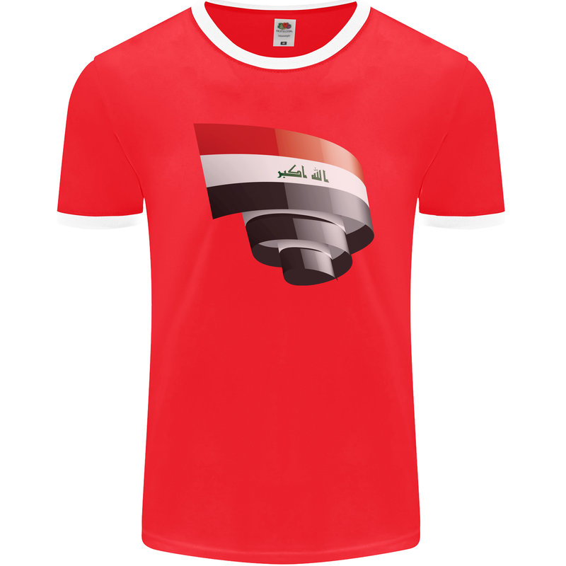 Curled Iraq Flag Iraqi Day Football Mens Ringer T-Shirt FotL Red/White