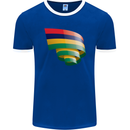 Curled Mauritius Flag Mauritians Day Football Mens Ringer T-Shirt FotL Royal Blue/White