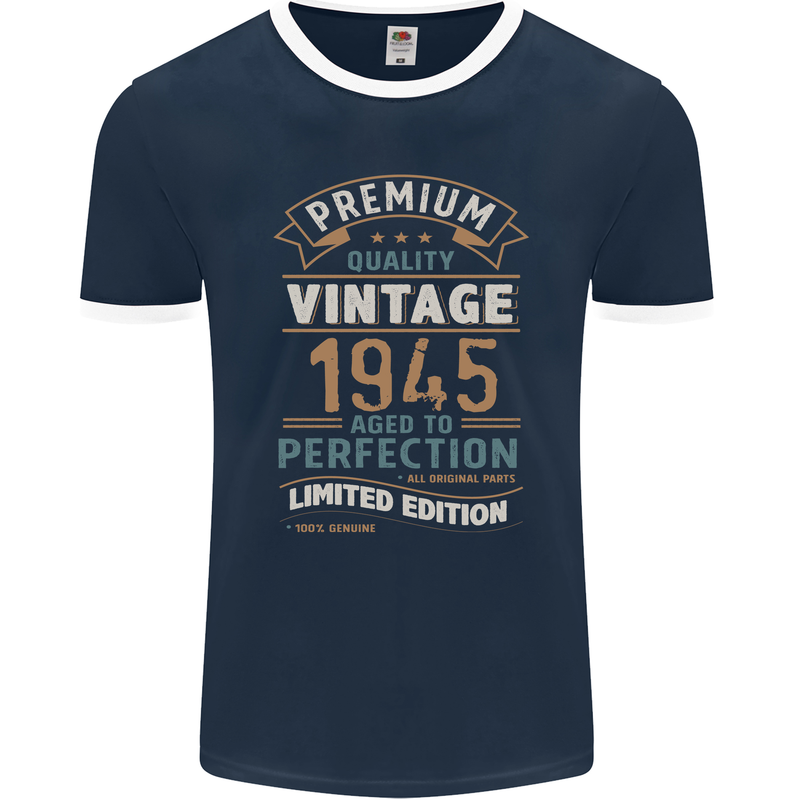 Premium Vintage 78th Birthday 1945 Mens Ringer T-Shirt FotL Navy Blue/White