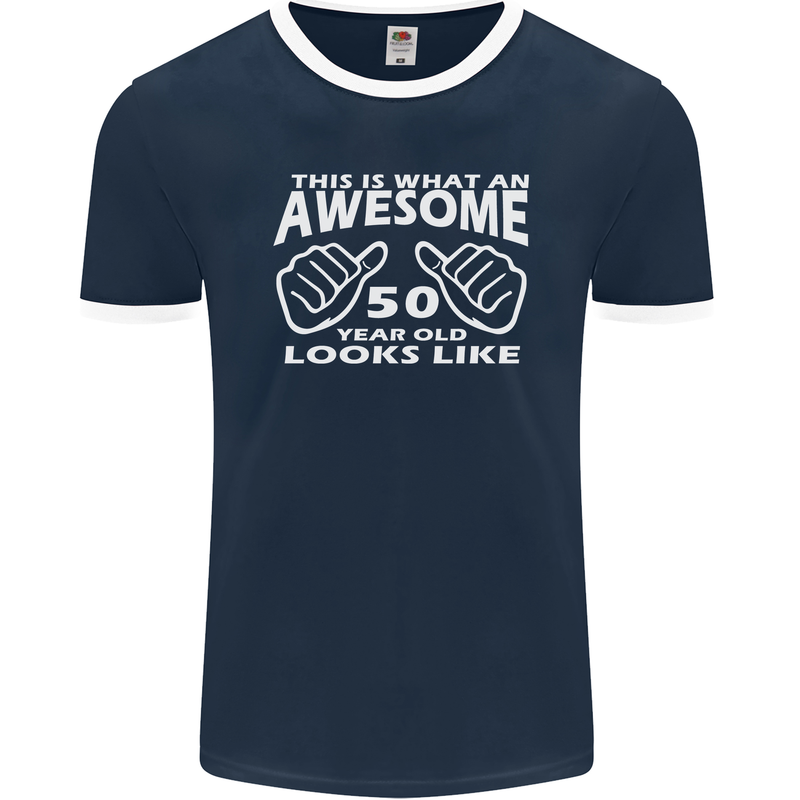 50th Birthday 50 Year Old This Is What Mens Ringer T-Shirt FotL Navy Blue/White