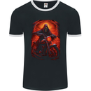 Skull Biker Motorcycle Motorbike Grim Reaper 18 Mens Ringer T-Shirt FotL Black/White
