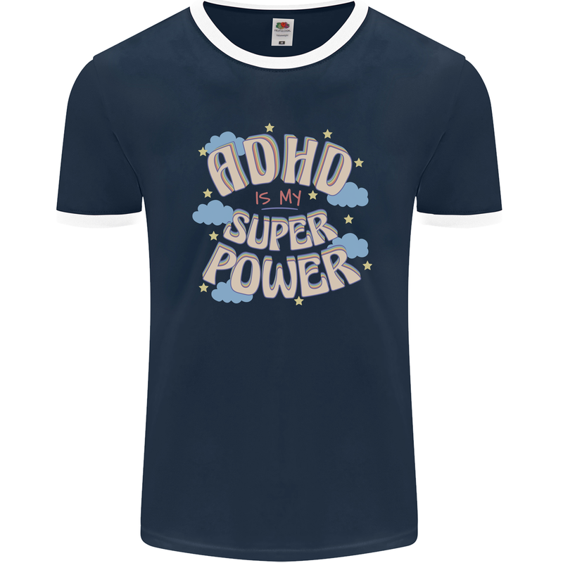 ADHD is My Superpower Mens Ringer T-Shirt FotL Navy Blue/White