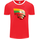 Curled Myanmar Flag Burmese Day Football Mens Ringer T-Shirt FotL Red/White
