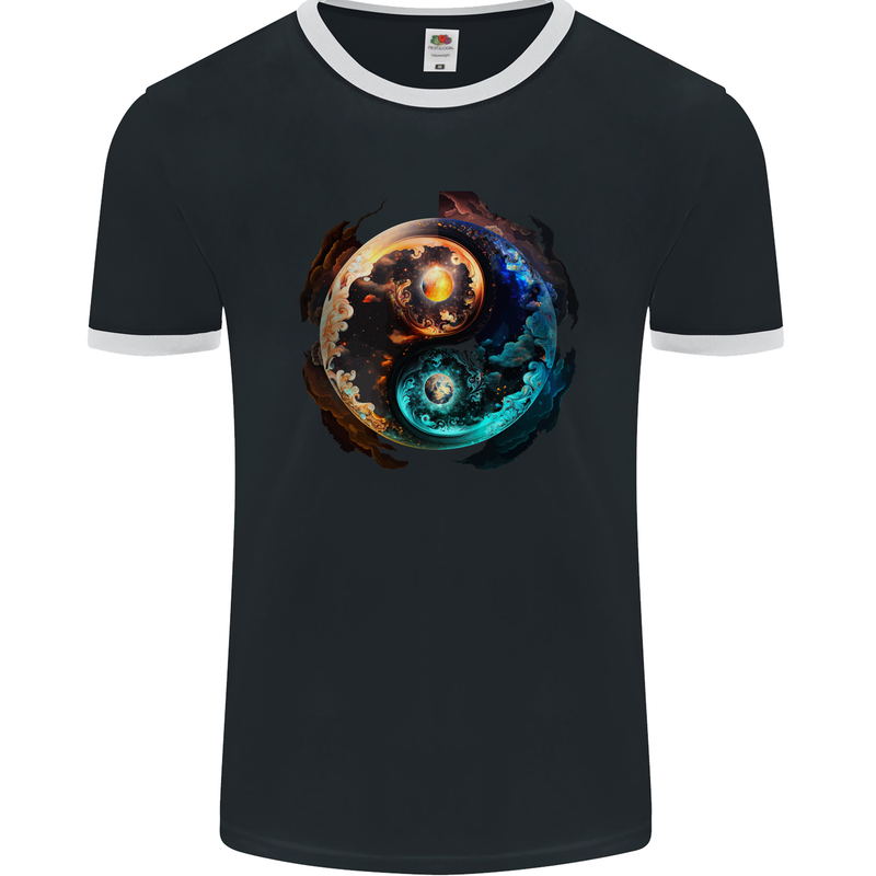 Yin Yang Planets Space Universe Astronomy Mens Ringer T-Shirt FotL Black/White