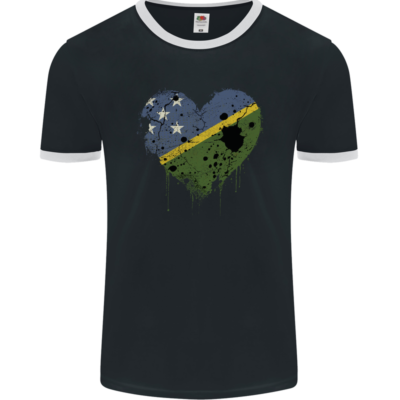 Love Solomon Islands Flag Day Football Mens Ringer T-Shirt FotL Black/White