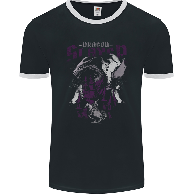 Dragon Slayer St George Crusader Knight Templar Mens Ringer T-Shirt FotL Black/White