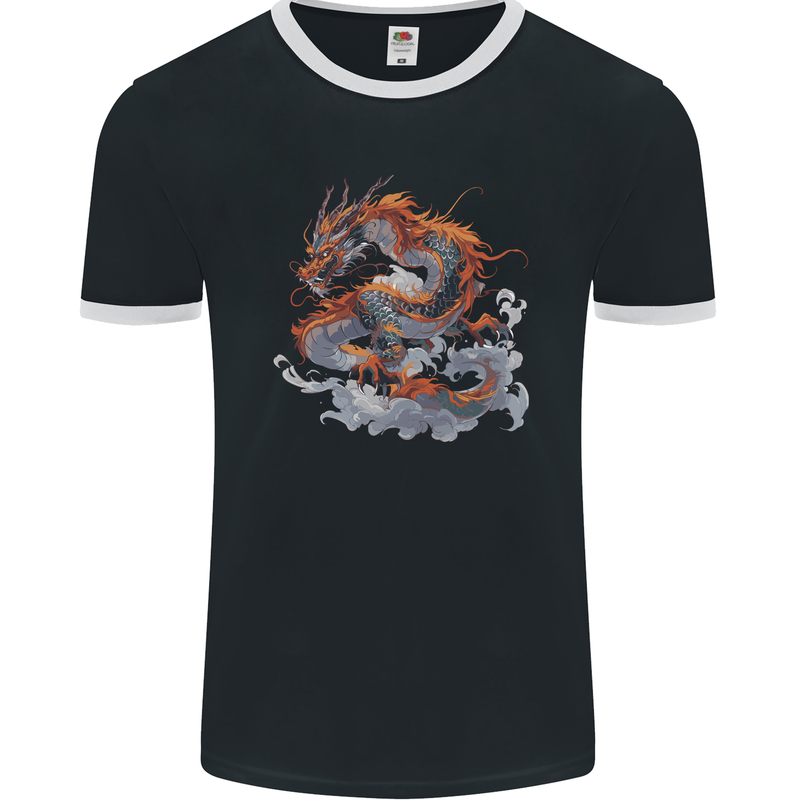An Ancient Dragon on a Cloud Mens Ringer T-Shirt FotL Black/White
