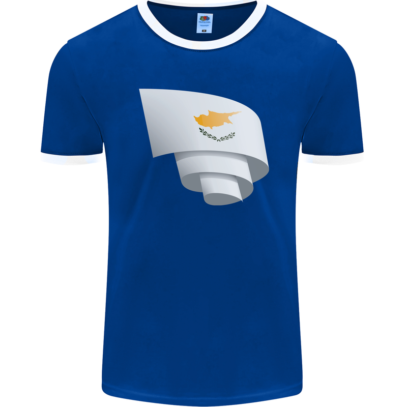 Curled Cyprus Flag Cypriot Day Football Mens Ringer T-Shirt FotL Royal Blue/White