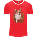 Corgi Dog With Flowers Mens Ringer T-Shirt FotL Red/White
