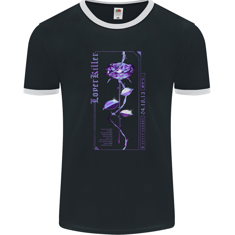 Lover Killer Rose Gothic Goth Mens Ringer T-Shirt FotL Black/White