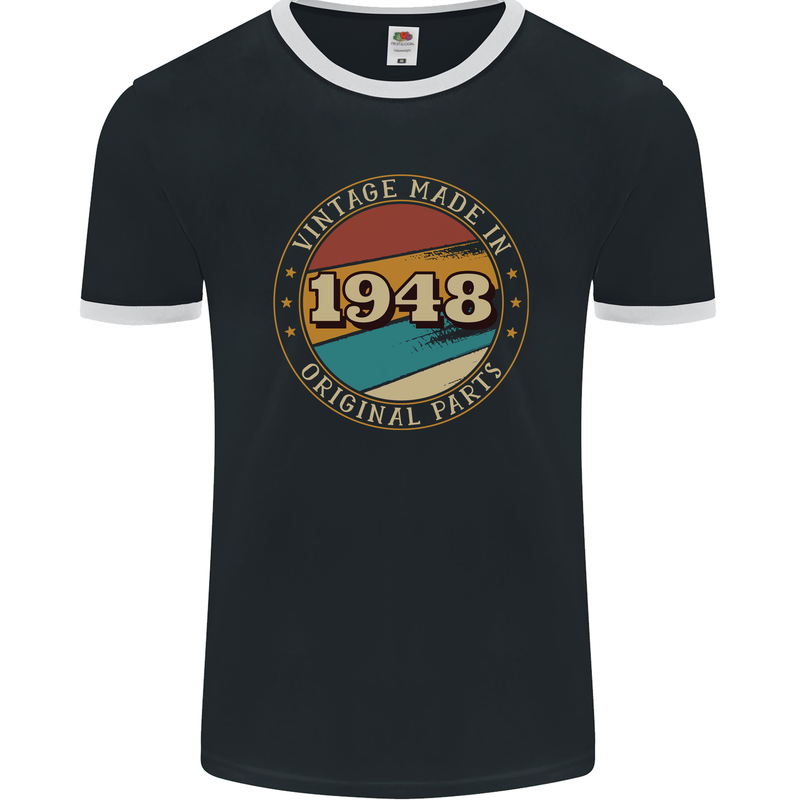 75th Birthday  Vintage Made In 1948 Mens Ringer T-Shirt FotL Black/White