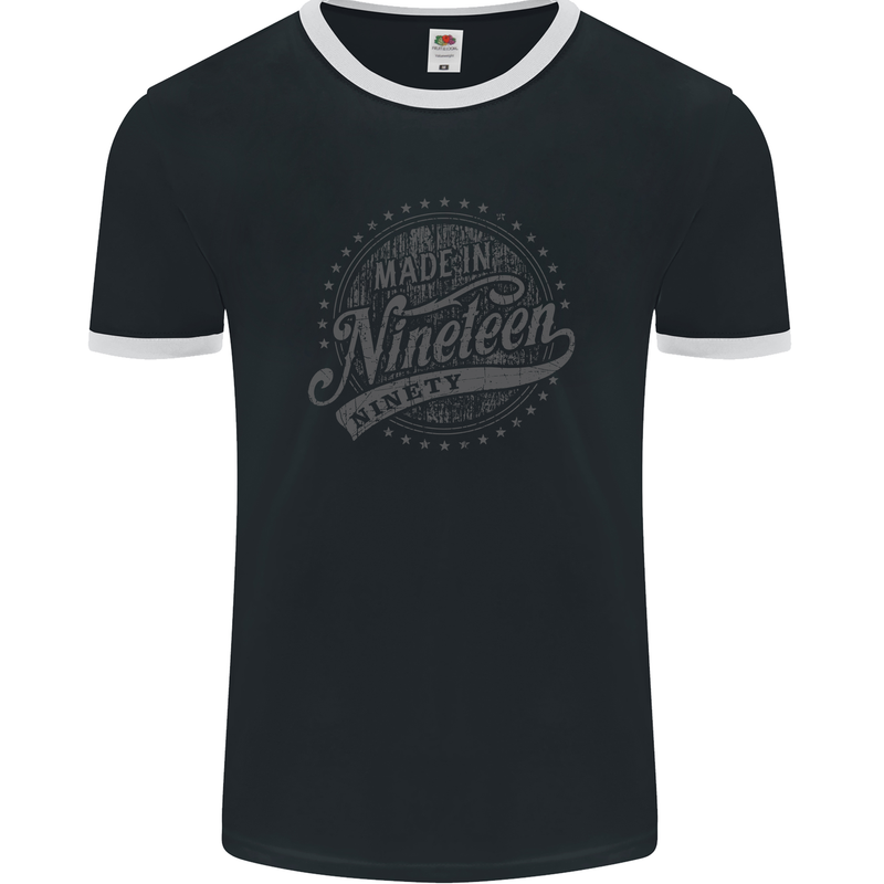 Distressed 33rd Birthday Made In 1990 Mens Ringer T-Shirt FotL Black/White