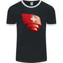 Curled Switzerland Flag Swiss Day Football Mens Ringer T-Shirt FotL Black/White