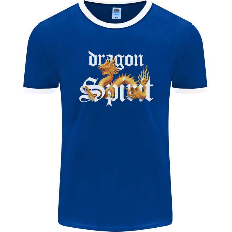 Dragon Spirit Fantasy Mens Ringer T-Shirt FotL Royal Blue/White