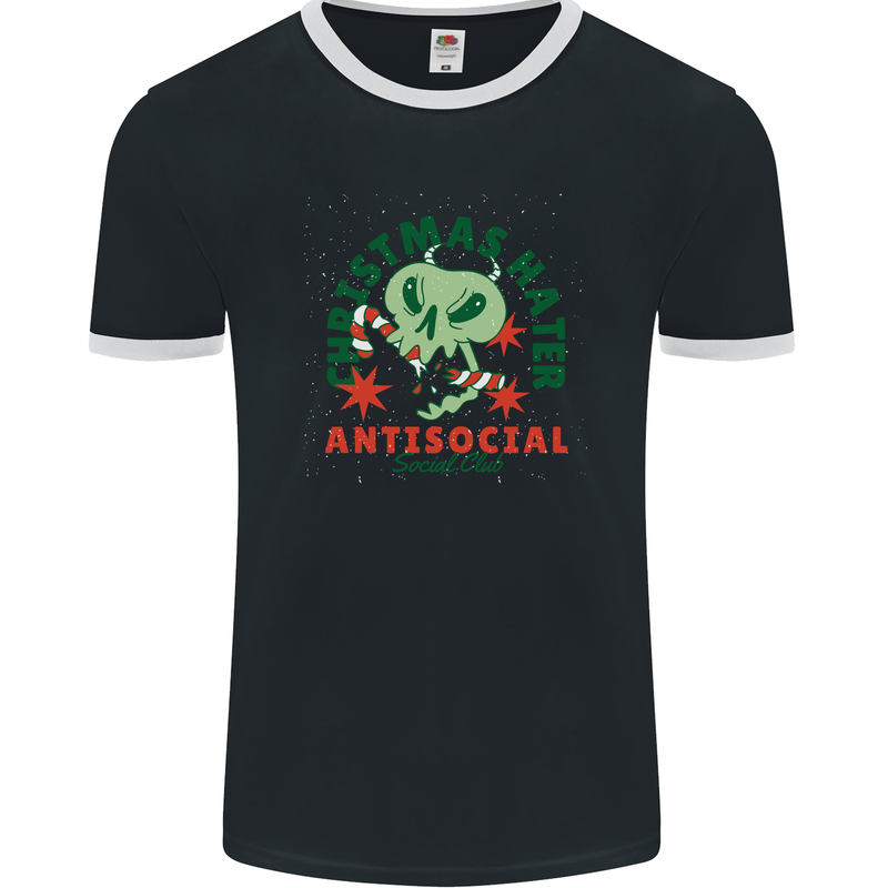 Christmas Hater Bah Humbug Antisocial Xmas Mens Ringer T-Shirt FotL Black/White