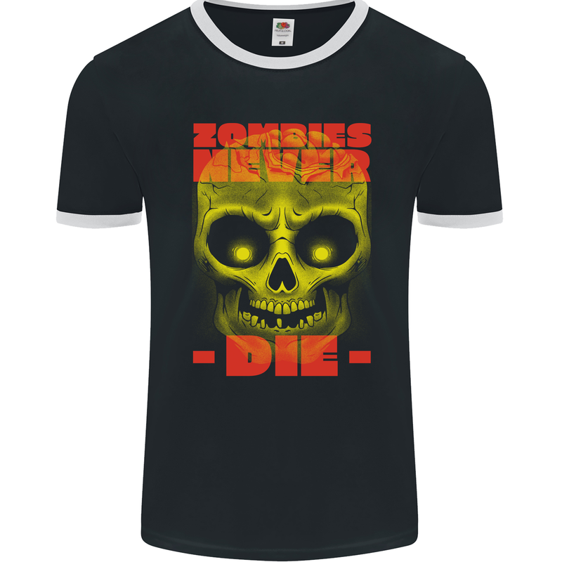 Zombies Never Die Halloween Skull Horror Mens Ringer T-Shirt FotL Black/White