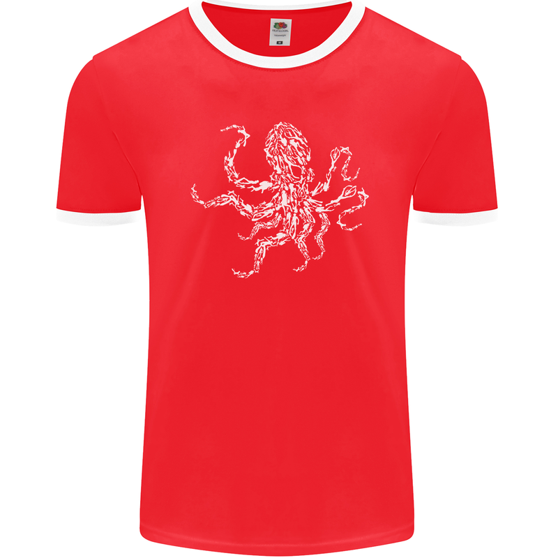 Scuba Diving Octopus Diver Cthulhu Kraken Mens Ringer T-Shirt FotL Red/White