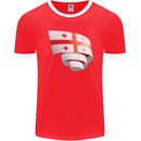 Curled Georgia Flag Georgian Day Football Mens Ringer T-Shirt FotL Red/White