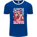 Anime Santa is My Sempai Funny Christmas Xmas Mens Ringer T-Shirt FotL Royal Blue/White