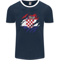 Torn Croatia Flag Croatian Day Football Mens Ringer T-Shirt FotL Navy Blue/White